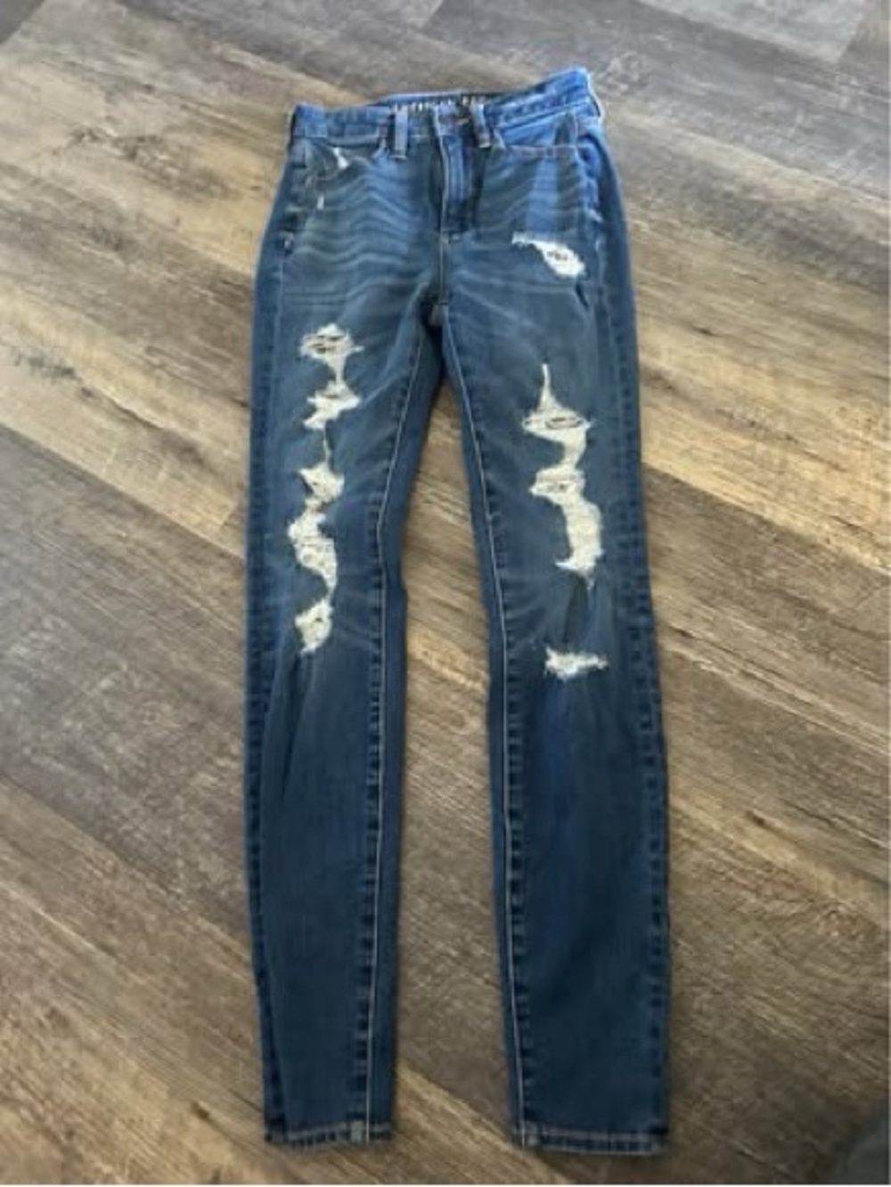 American Eagle Outfitters Dark Blue Distressed Skinny Jeans